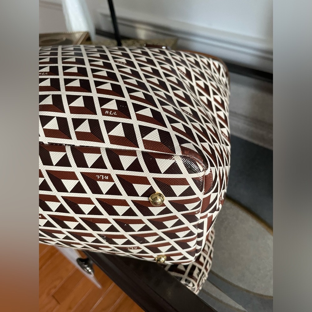 Ralph Lauren Brown, White & Tan Geometric Tote - Picture 8 of 11